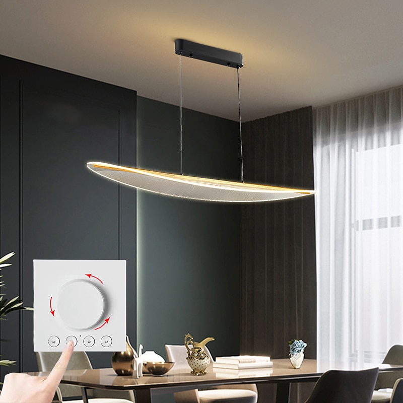 Kitchen Island Pendant Light, Ultra-Thin Acrylic Hanging Light Fixture, Gold Metal Suspension Lamp, Modern 40W LED Pendant Lamps, Simple Dining Room Long Chandelier, 3 Color Mode