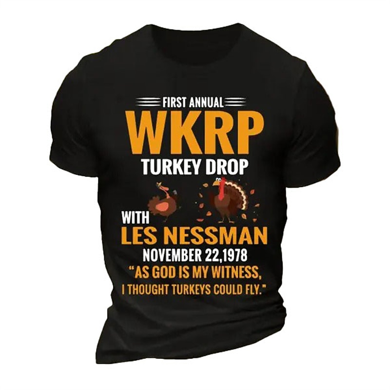 Men's Funny WKRP Turkey Drop Les Nessman T-Shirt 1978 Thanksgiving Graphic Tee 