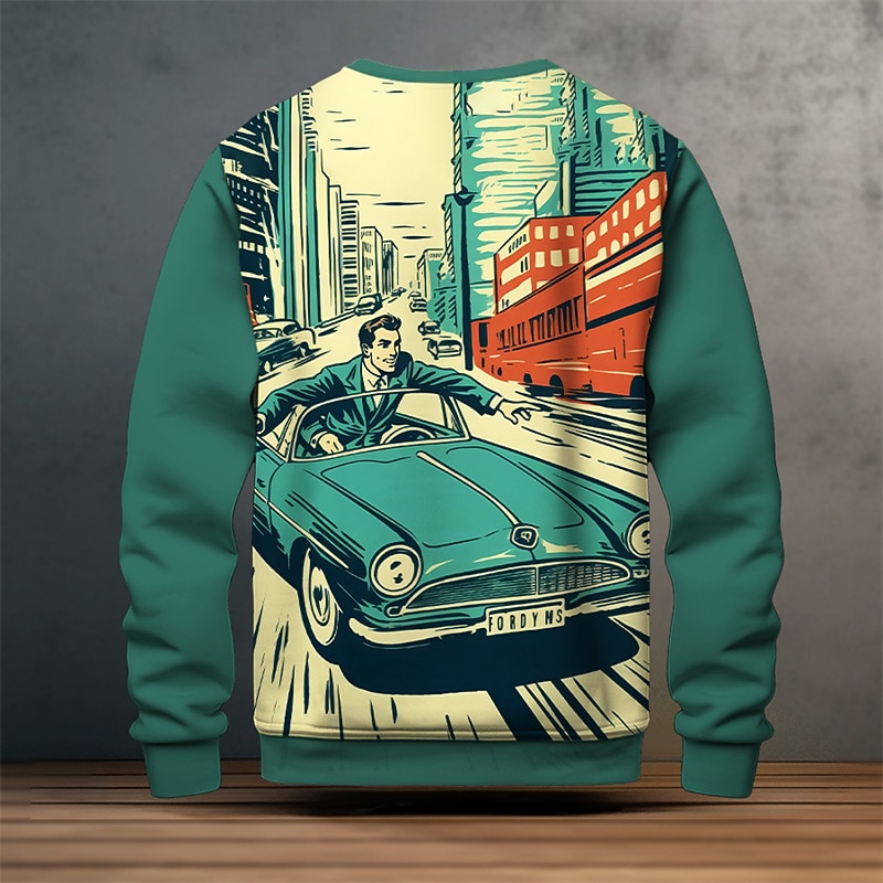 Men's Graphic Car Sweatshirts Golf Pullover Sweatshirt Long Sleeve Sweatshirt Crew Neck Fashion Daily Casual 3D Print Vacation Holiday Going out Print Spring &  Fall2