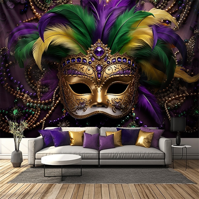 Carnival Mask Hanging Tapestry Wall Art Large Tapestry Mural Decor Photograph Backdrop Blanket Curtain Home Bedroom Living Room Decoration3
