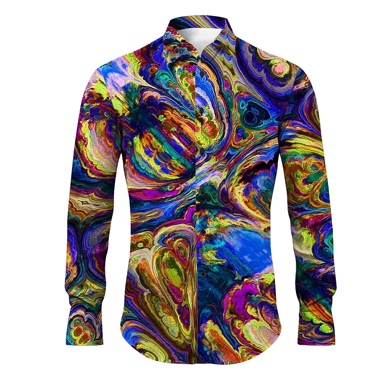 Men's Optical Illusion Geometric Pattern Shirt Button Up Shirt Long Sleeve Abstract Daily Wear Going out Spring & Summer Turndown Print Button-Down Yellow Red Blue Green Gray2