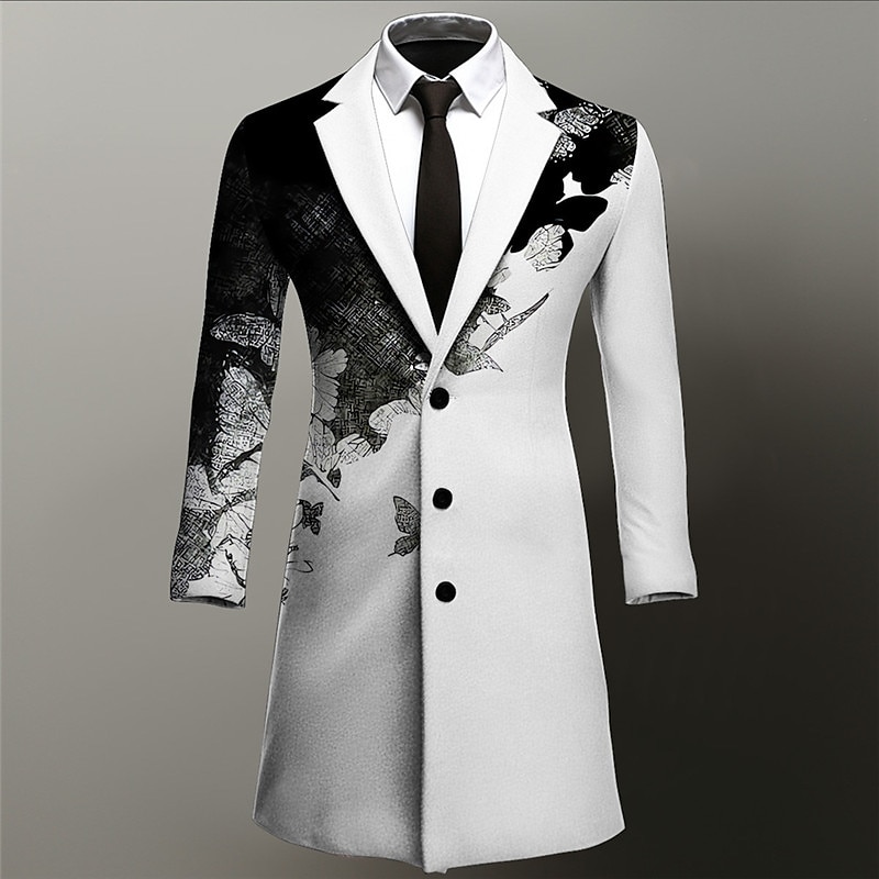 Men's Butterfly Winter Coat Overcoat Coat Warm Comfortable Breathable Business Work Wear to work Going out Pocket Print Fall & Winter Turndown Long Sleeve Black Purple Green