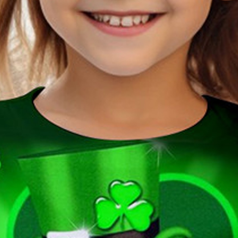St. Patrick Girls' 3D Cat Four Leaf Clover Tee Shirt Short Sleeve 3D Print Summer Active Fashion Cute Polyester Kids 3-12 Years Crew Neck Outdoor Casual Daily Regular Fit4