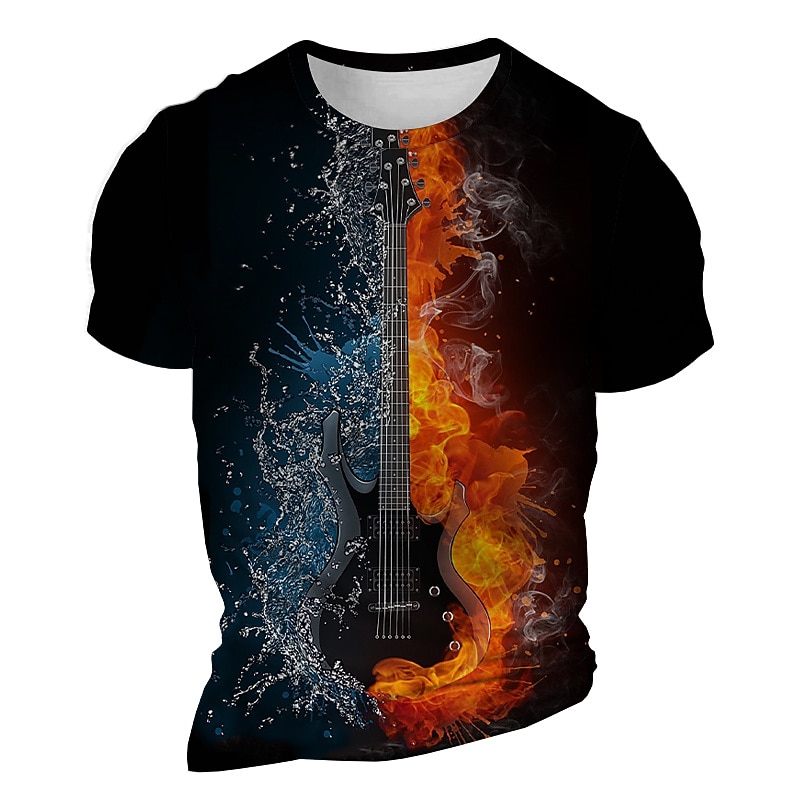 Music Festival Men's Graphic Hellfire Flames Flame Fire T Shirt Short Sleeve T shirt 3D Print Crew Neck Shirt Daily Designer Casual Sports Outdoor Holiday Going out Yellow Orange Green Spring & Summer3