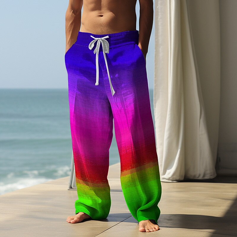 Rainbow Gradient LGBT Casual Men's 3D Print Pants Trousers Outdoor Street Going out Polyester Red Purple Green S M L Mid Waist Elasticity Pants2