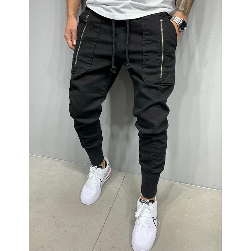 Men's Trousers Track Pants Jogging Pants Outdoor Athleisure Daily Sports Soft Comfortable Pocket Drawstring Elastic Waist Plain Full Length Fashion Casual Activewear Black Army Green Micro-elastic4