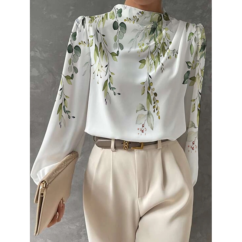 Women's Blouse Long Sleeve Fashion Floral Butterfly Print Regular Tops Round Neck Work Royal Blue Blue Purple Green Khaki Spring &  Fall2