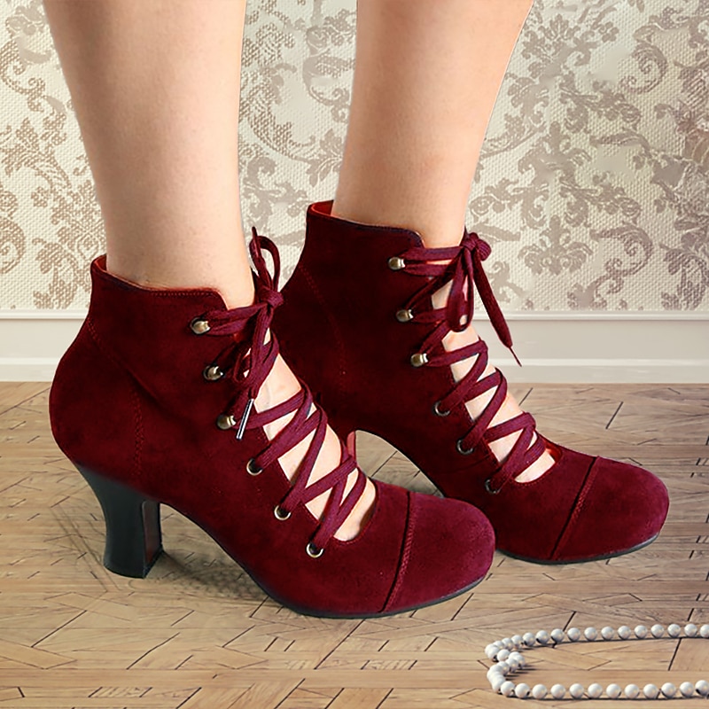 Women's Vintage Lace-Up Ankle Boots – Retro Suede High Heel Victorian Booties for Parties, Weddings, or Cosplay2