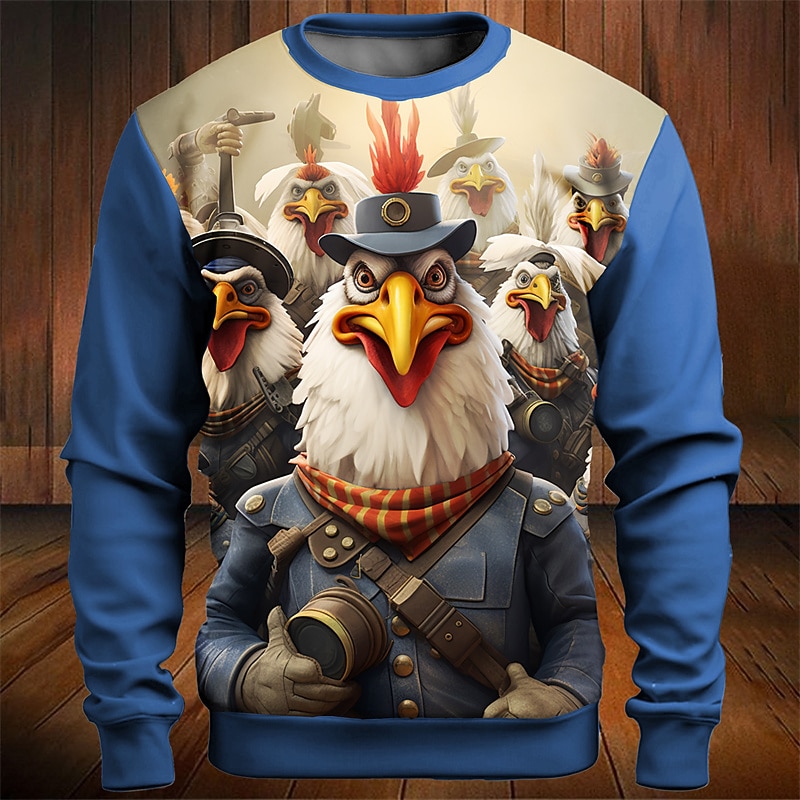 Men's Graphic Cartoon Rooster Sweatshirts Golf Pullover Sweatshirt Long Sleeve Sweatshirt Crew Neck Fashion Daily Casual 3D Print Vacation Holiday Going out Print Spring &  Fall