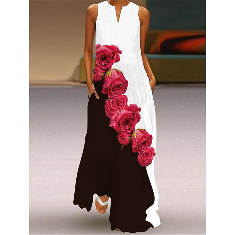 Women's Valentine Dress Tank Dress Floral Butterfly Pocket Print Split Neck Long Dress Maxi Dress Vacation Long Sleeve Summer2