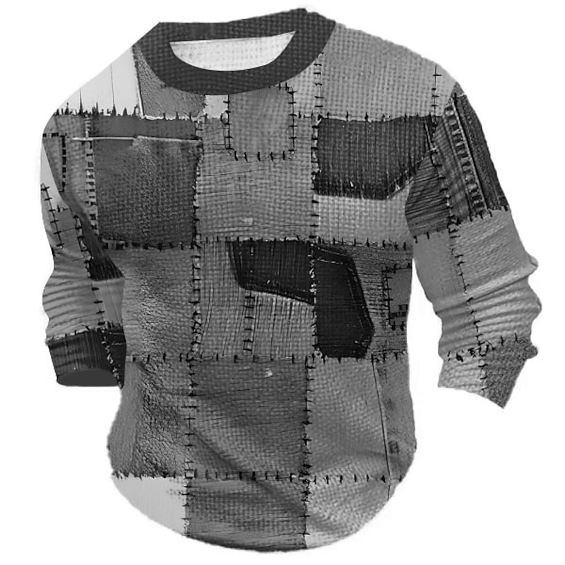 Men's Graphic Color Block Patchwork T Shirt Waffle T Shirt Long Sleeve T shirt 3D Print Crew Neck Shirt Designer Retro Vintage Casual Sports Outdoor Holiday Going out Blue Brown Green Spring &  Fall3