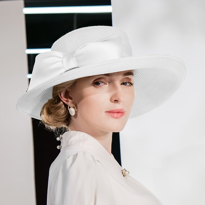 Hats Polyester Fiber Bowler / Cloche Hat Straw Hat Sun Hat Wedding Casual Elegant Wedding With Bowknot Headpiece Headwear2