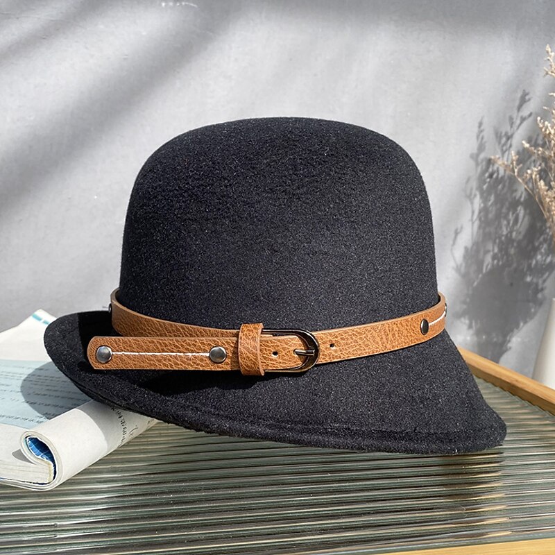 Hats Headwear Polyester Bowler / Cloche Hat Bucket Hat Fedora Hat Casual Holiday Elegant Vintage With Pure Color Splicing Headpiece Headwear2