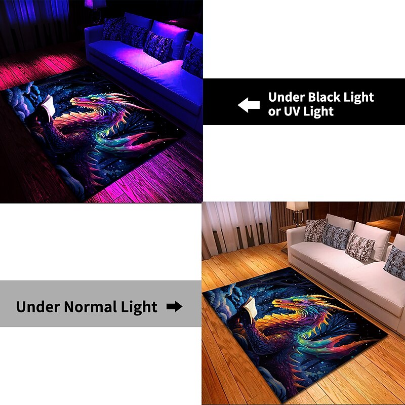Blacklight Rug UV Reactive Glow in the Dark Area Rug Kitchen Mat Non-Slip Oil Proof Trippy Dragon Floor Mat Livingroom Rug Indoor Outdoor Mat Bedroom Decor Bathroom Mat Entrance Rug Door Mat3