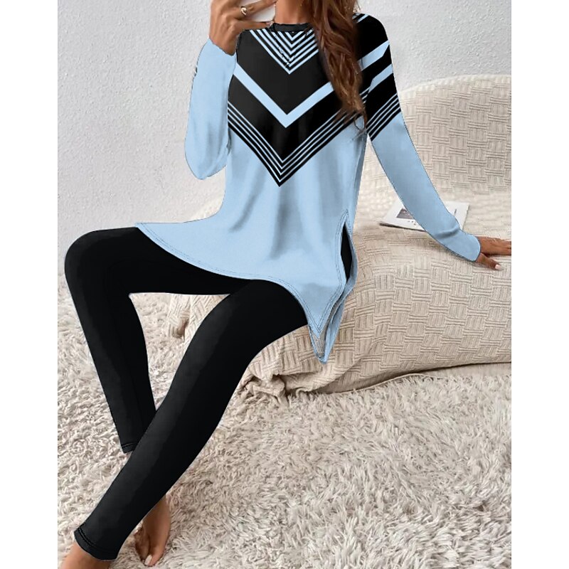 Women's Pajama Set Loungewear Round Neck Long Sleeve Casual Sports Daily Pants Sets Pants Trousers Striped Print Outdoor White Pink Blue Spring & Fall Regular Fit3