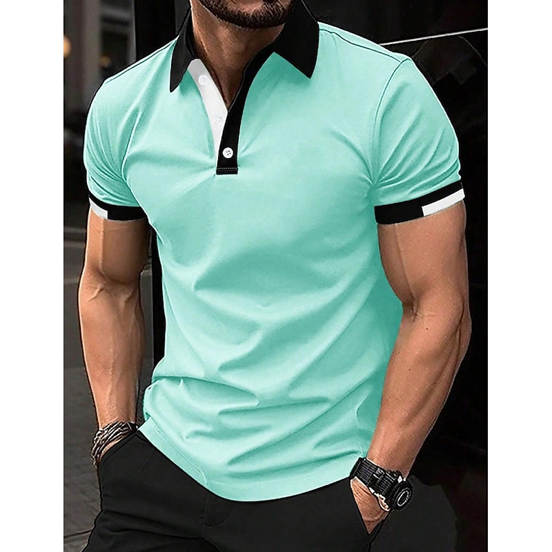 Men's Sports Polo Shirts Golf Shirt Casual Sports Tops Ribbed Polo Collar Short Sleeve Fashion Basic Solid Color Patchwork Summer Regular Fit Black White Red Blue Green Sports Polo Shirts