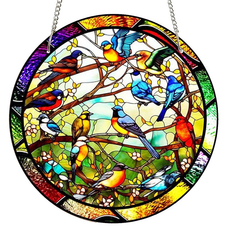 Birds Acrylic Window Hanging, Birds Stained Window Panel Hangings Suncatcher Window Hanging Panel Indoor Outdoor Home Garden Ornaments