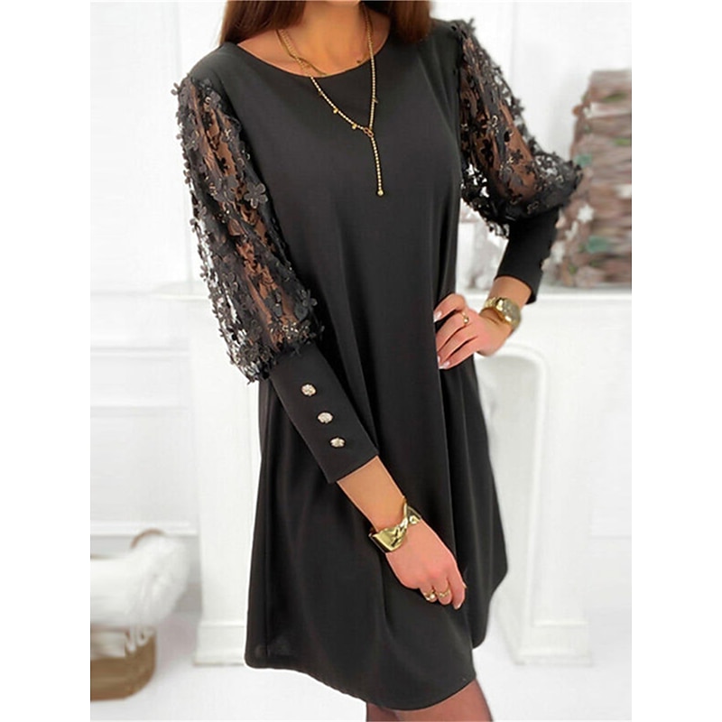 Women's Mini Dress Black Dress Party Dress Cocktail Dress Wedding Guest Dress Elegant Vacation Office Wedding Guest Loose Fit Plain 3/4 Length Sleeve Crew Neck Black Pink Summer Spring Fall Winter4