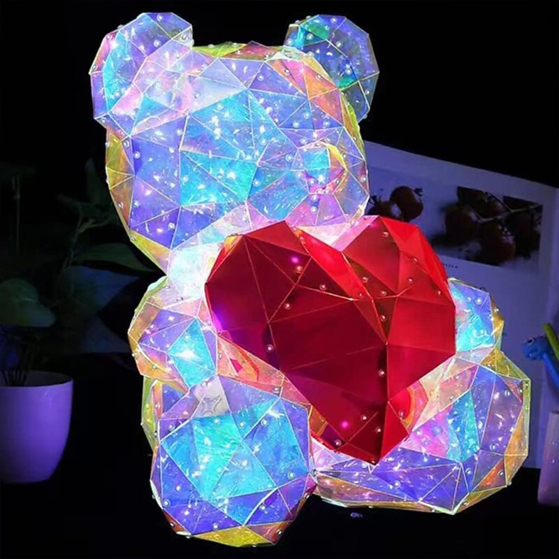Women's Day Gifts Gorgeous Shining LED Teddy Bear Holding a Pink Heart, Forever Gifts for Anniversary and Birthday 10 inch Mood Lighting Galaxy Lamp - w/Clear Gift Box Mother's Day Gifts for MoM4