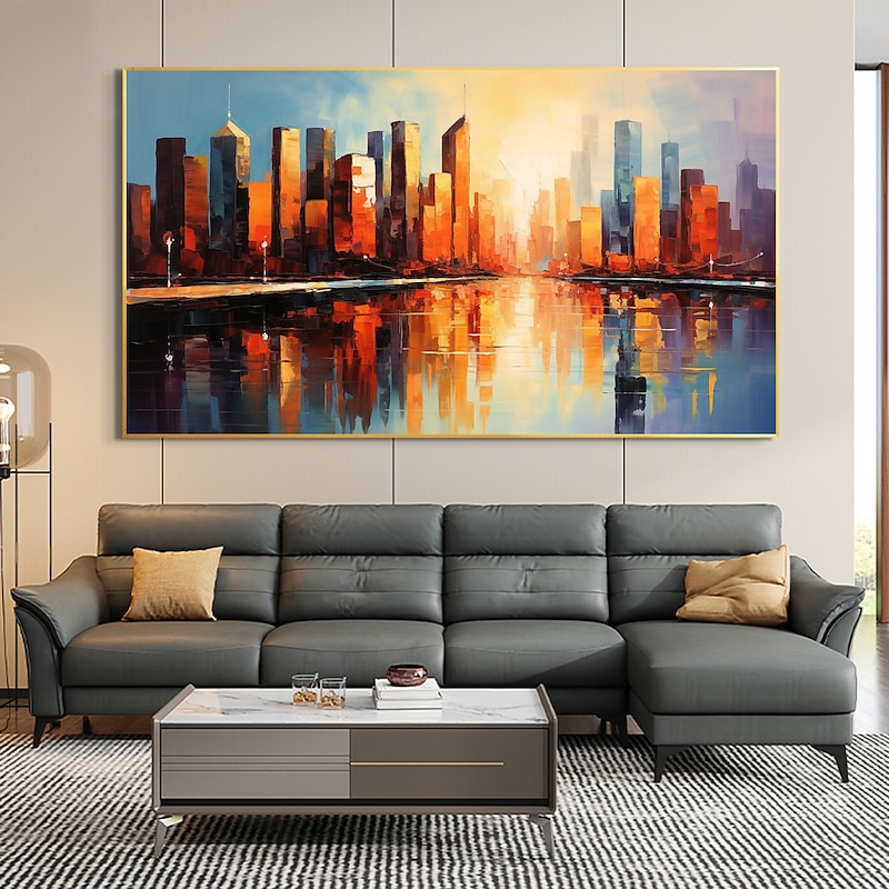 Handmade Original City Landscape Oil Painting On Canvas Wall Art Decor Coastal Building Painting for Home Decor With Stretched Frame/Without Inner Frame Painting3