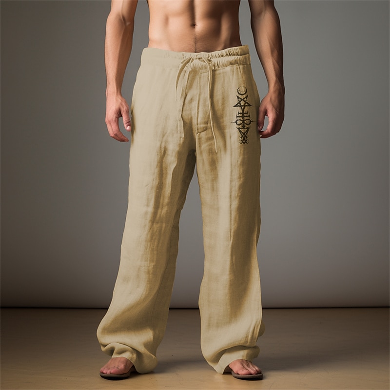 Men's Graphic Stars Pants Trousers Mid Waist Casual Vacation Daily Wear Going out Spring Fall Black Light Brown Blue2