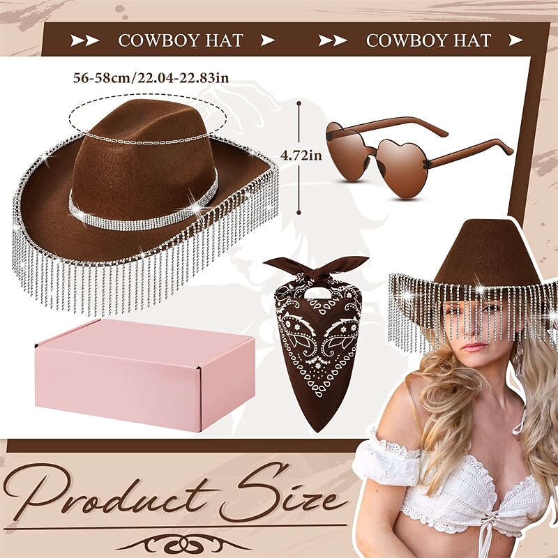 Rhinestone Cowgirl Hat Glitter Cowboy Hat Sparkly Cowboy Hat Men Women Cosplay Party Costume3