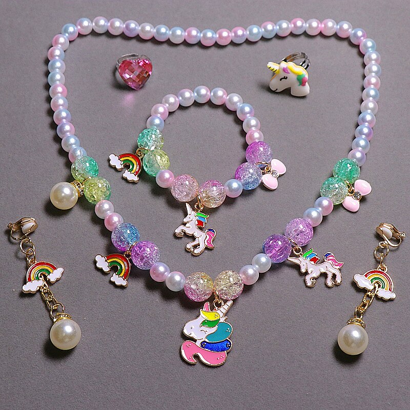 Children's Pearl Necklace Bracelet Set Unicorn Necklace Girl Baby Accessories Children's Necklace3