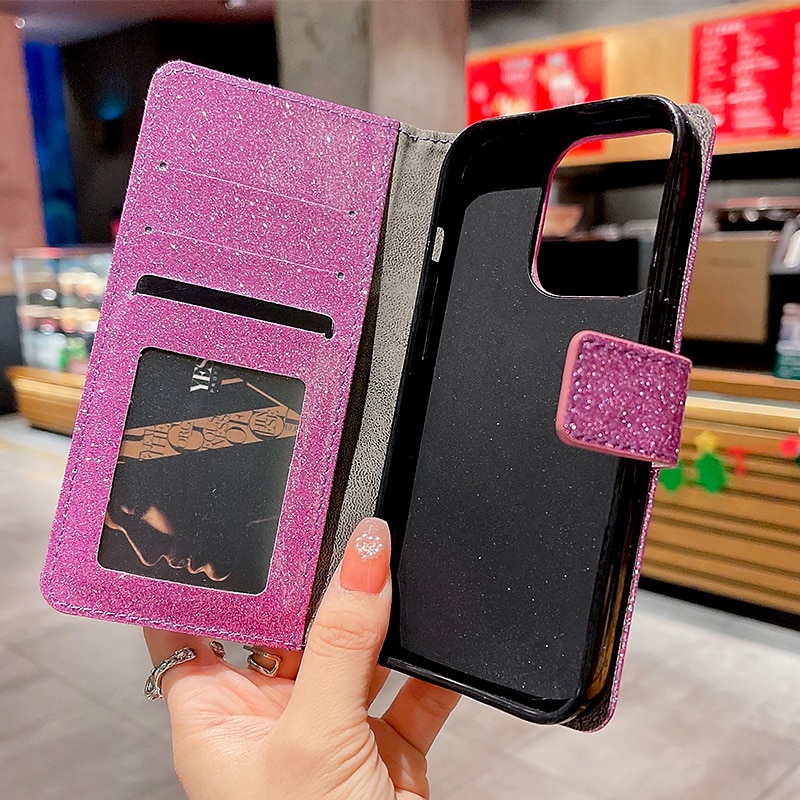 Phone Case For iPhone 17 Pro Max 17 Air 16 15 14 Pro Max Plus 16e 13 12 11 Pro Max Mini Wallet Case Flip Cover with Stand Holder Bling Glitter Shiny Rhinestone PU Leather4