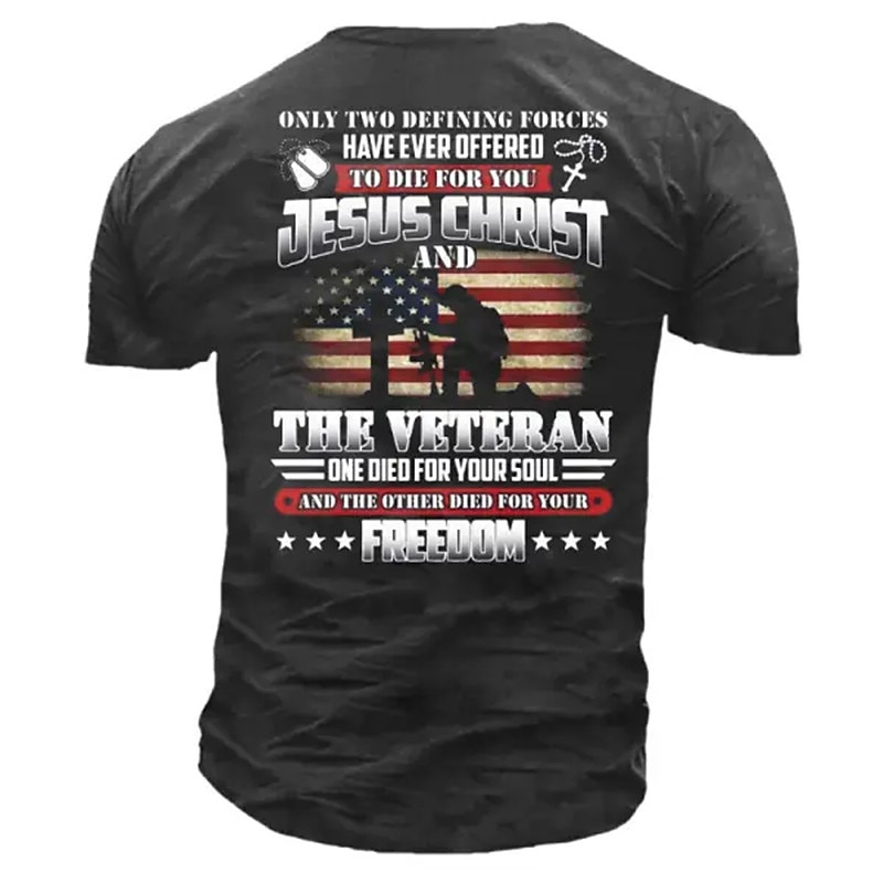 Men's Graphic T-Shirt Jesus Christ & Veteran Freedom Soul Sacrifice Short Sleeve2