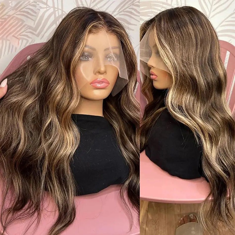 Human Hair 13x4 Lace Front Wig Middle Part Brazilian Hair Wavy Multi-color Wig 130% 150% Density with Baby Hair 100% Virgin Pre-Plucked For Women Long Human Hair Lace Wig