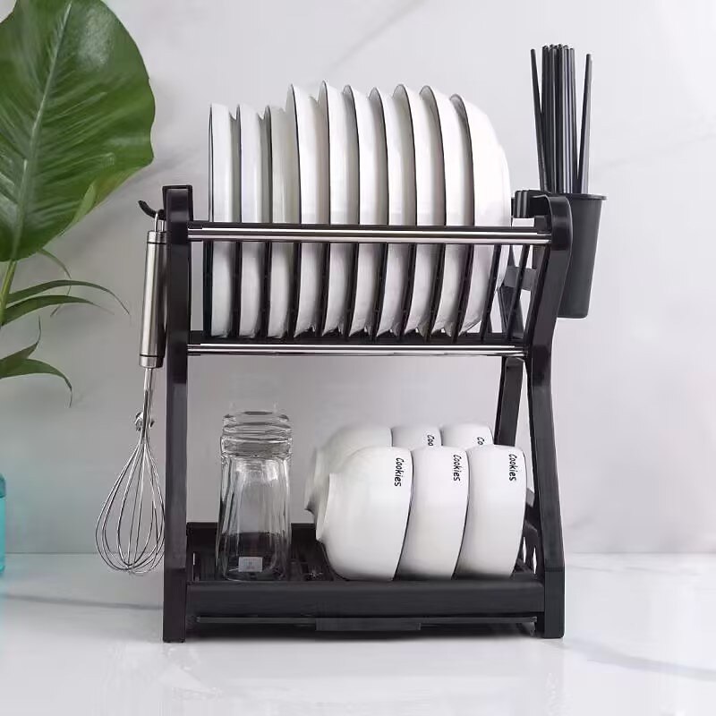 Dish Drainer Dish Drying Rack Kitchen Storage Double Layer Dish Drainer Shelf Knife Fork Container Household Holder with Sink2