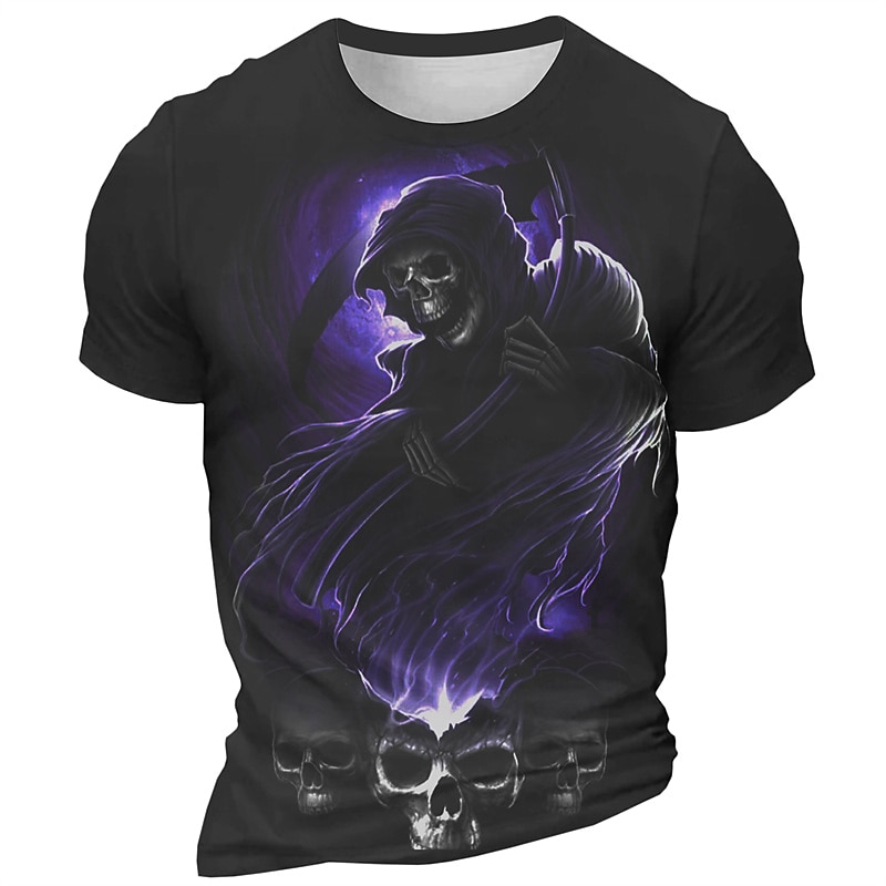 Men's Graphic Grim Reaper Skeleton T Shirt Short Sleeve T shirt 3D Print Crew Neck Shirt Daily Designer Retro Vintage Sports Outdoor Holiday Going out Blue Red Purple Spring & Summer Clothing Apparel