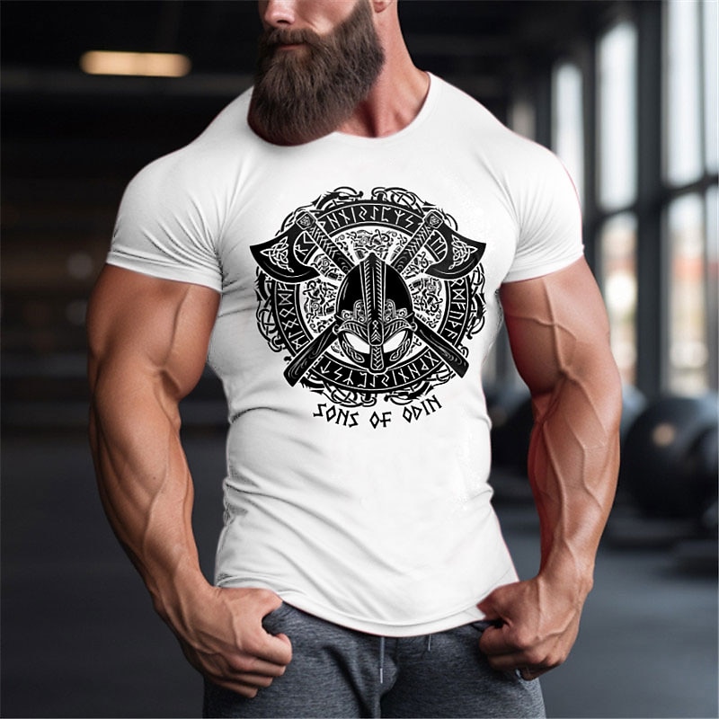 Men's T-Shirt Viking Graphic Sons of Odin Norse Mythology Short Sleeve