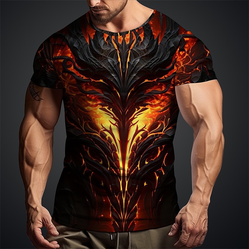Men's Graphic Flame T Shirt Short Sleeve T shirt 3D Print Crew Neck Shirt Daily Designer Retro Vintage Sports Outdoor Holiday Going out Dark Green Purple Orange Spring & Summer Clothing Apparel S M L