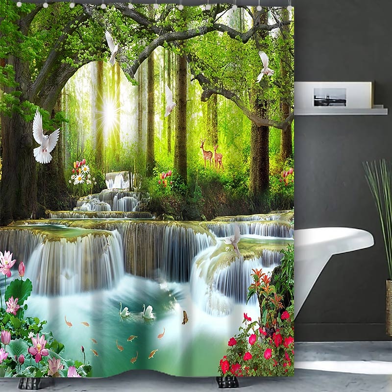 Shower Curtain with Hooks 180cm*180cm(70"*70") Polyester Washable Waterproof Pattern Bathroom Bathtub Deco Rustic Farmhouse Wooden Vintage Barn3