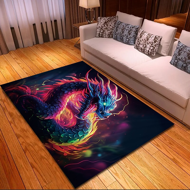 Blacklight Rug UV Reactive Glow in the Dark Area Rug Kitchen Mat Non-Slip Oil Proof Creepy Dragon Floor Mat Livingroom Rug Indoor Outdoor Mat Bedroom Decor Bathroom Mat Entrance Rug Door Mat4