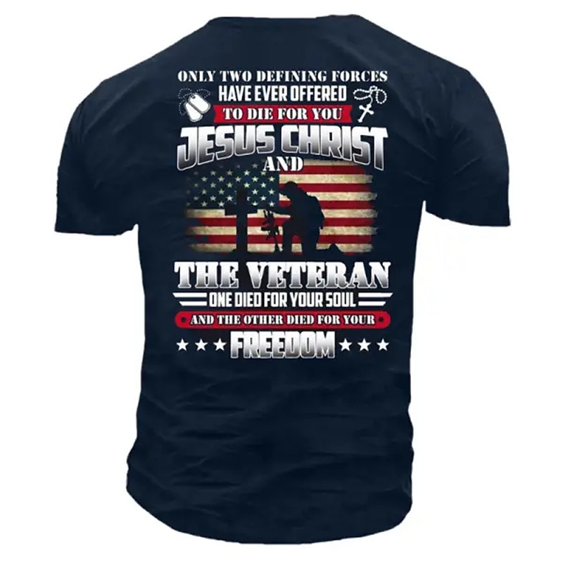 Men's Graphic T-Shirt Jesus Christ & Veteran Freedom Soul Sacrifice Short Sleeve4