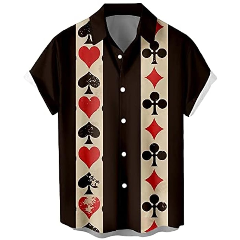 Men's Geometric Pattern Poker Shirt Bowling Shirt Button Up Shirt Short Sleeve Casual Daily Wear Weekend Autumn / Fall Turndown Print Button-Down Black Red Orange4