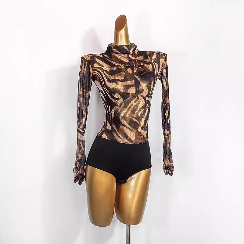 Dance Salsa Latin Dance Ballroom Dance Leotard / Onesie Pure Color Splicing Women's Performance Training Long Sleeve Mesh Spandex