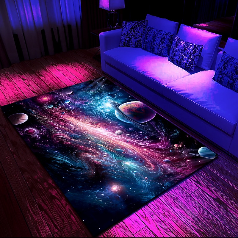 Blacklight Rug UV Reactive Glow in the Dark Area Rug Kitchen Mat Non-Slip Oil Proof Trippy Galaxy Floor Mat Livingroom Rug Indoor Outdoor Mat Bedroom Decor Bathroom Mat Entrance Rug Door Mat4