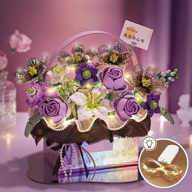 Women's Day Gifts New Building Block Flower Rose Building Block Toy Magic Powder Portable Flower Bouquet Gift Box Series Gifts For Girls Valentine's Day for Girls Mother's Day Gifts for MoM3