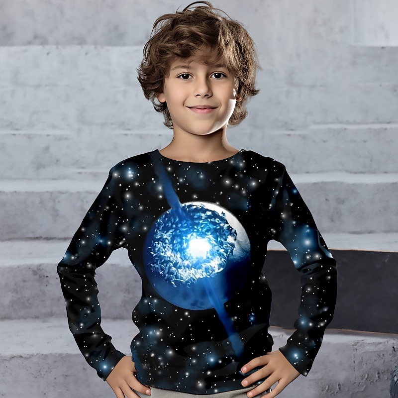 Boys 3D Galaxy Tee Shirts Long Sleeve 3D Print Spring Fall Sports Fashion Streetwear Kids 3-12 Years Crew Neck Outdoor Casual Daily Regular Fit2