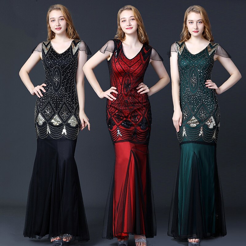 Retro Vintage Roaring 20s 1920s Flapper Dress Dress Masquerade The Great Gatsby Wedding Guest Sequins Fancy Dress Women's Masquerade Wedding Wedding Guest Party / Evening Adults' Dress Homecoming