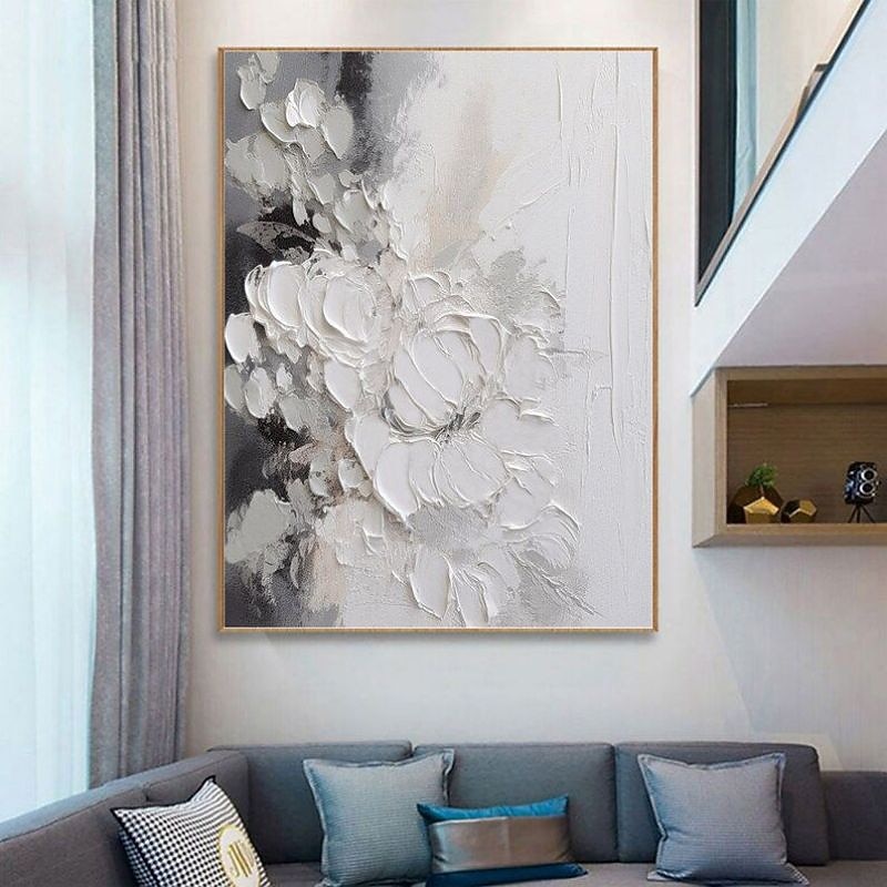 Gray and White Abstract Art Handmade Oil Painting on Canvas Wabi Sabi Wall Art Gray Minimalist Painting 3D Textured Acrylic Painting Home Wall Decor