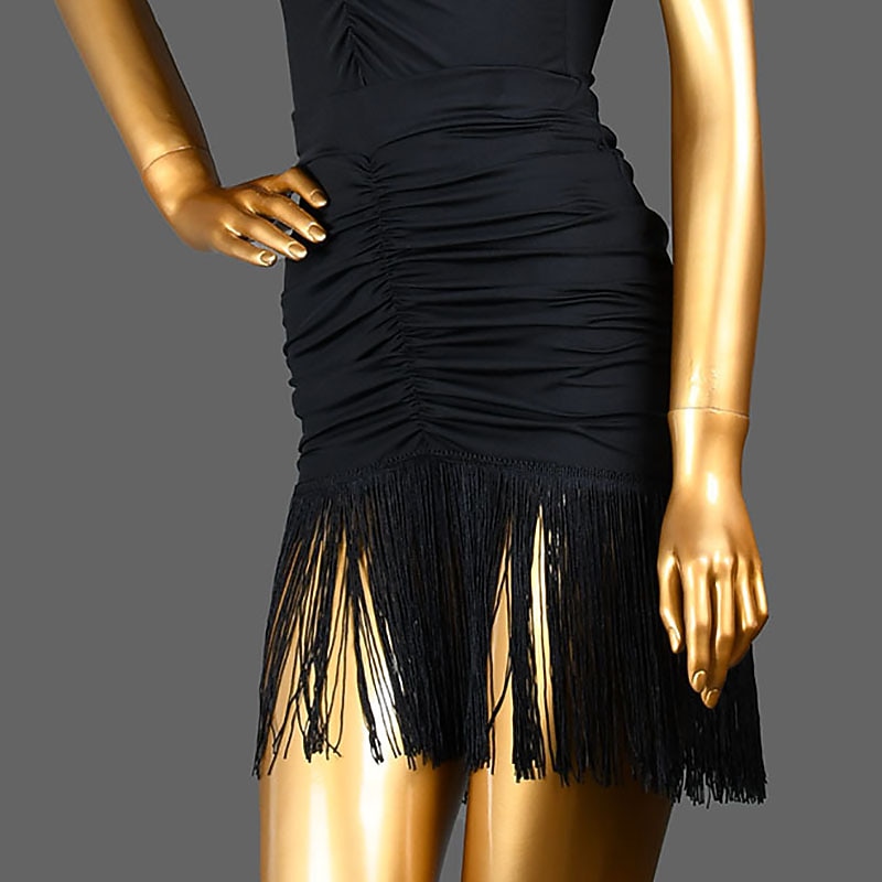 Latin Dance Skirts Tassel Pure Color Splicing Women's Performance Training High Spandex2