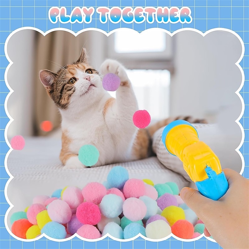 Way Ginki Cat Teaser Toy Ball 1 Toy Launcher 20 Pcs Launch Ball Interactive Toy self hi Toy Soothing Silent Ball Silent Plush Elastic Ball bite Resistant cat cat Teaser Stick2