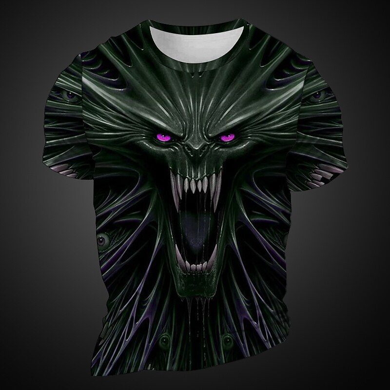 Men's Graphic Animal Devil T Shirt Short Sleeve T shirt 3D Print Crew Neck Shirt Daily Designer Retro Vintage Sports Outdoor Holiday Going out Deep Purple Purple Orange Spring & Summer Clothing