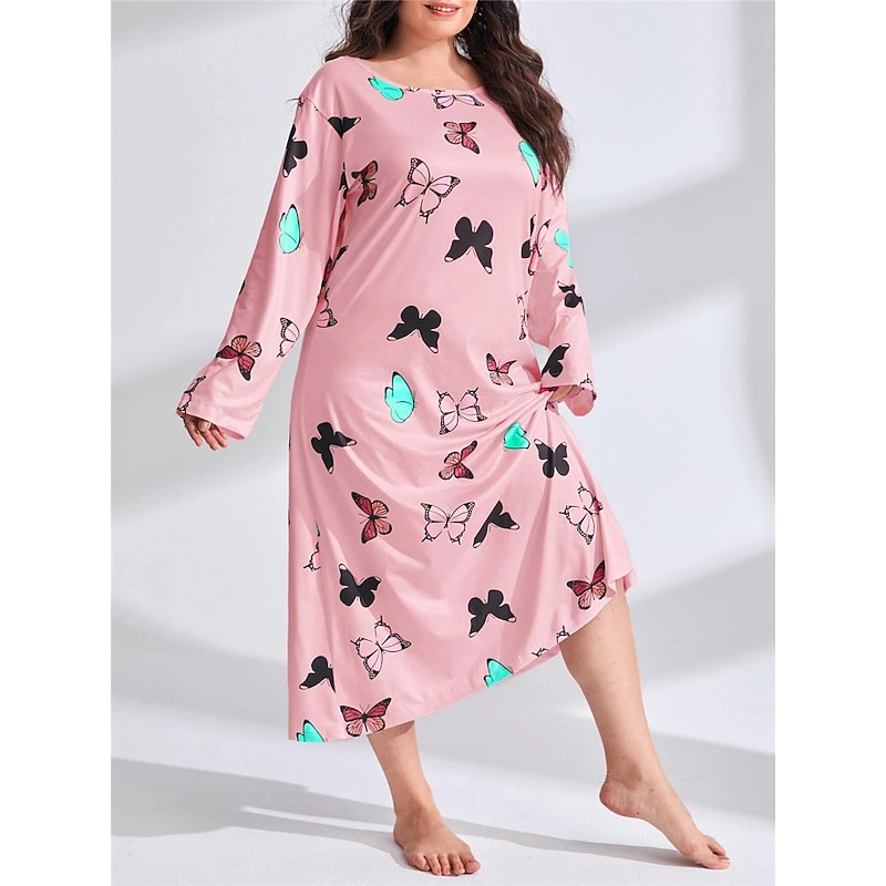Women's Plus Size Valentine Dress Pajamas Sleepwear Heart Butterfly Fashion Casual Home Bed Comfort Breathable Crew Neck Long Sleeve Spring Home Outfits2