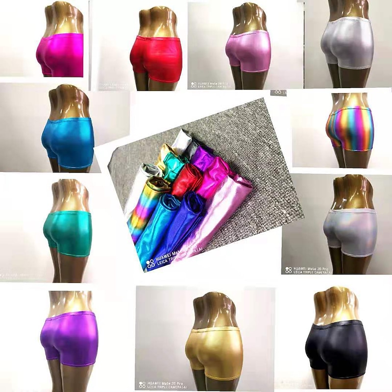 Metallic 1980s Shiny Latex Patent Shorts PU Leather Bodycon Solid Color Fancy Dress Women's Masquerade Party Bachelorette Party Pride Parade Adults' Shorts3