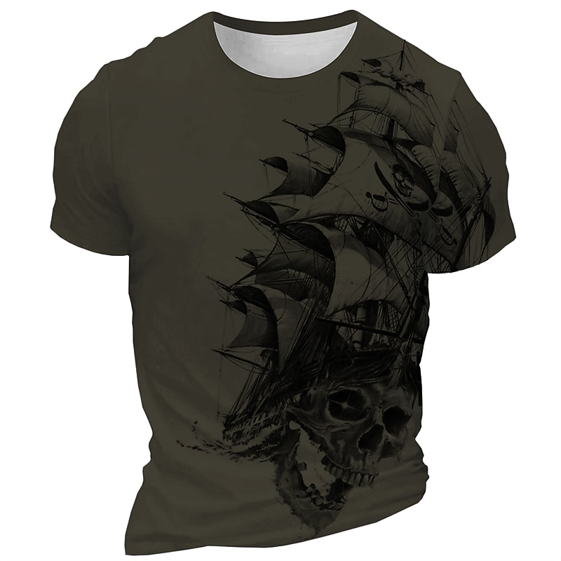 Men's Graphic Skeleton Sailboat T Shirt Short Sleeve T shirt 3D Print Crew Neck Shirt Daily Designer Retro Vintage Sports Outdoor Holiday Going out White Burgundy Brown Spring & Summer Clothing2